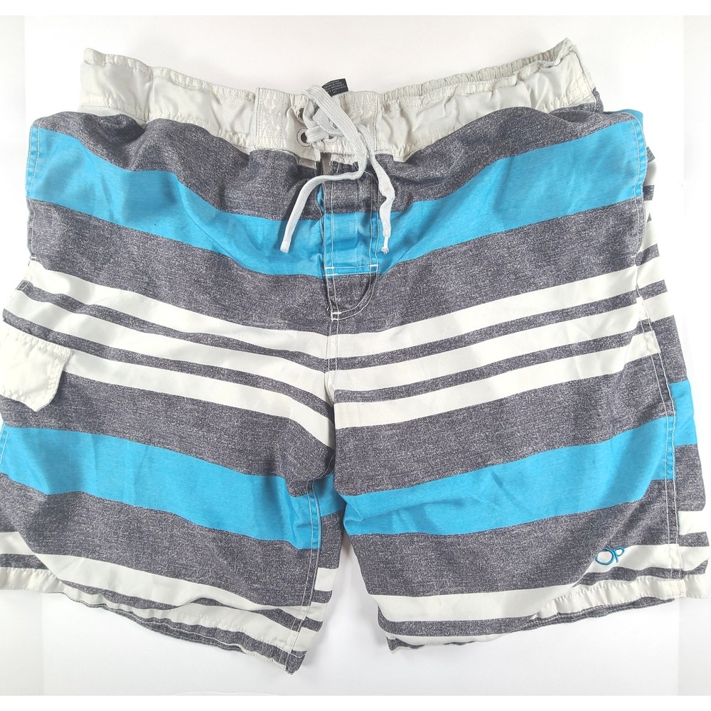 OP Ocean Pacific Swim Board Shorts Mens Large Striped Mesh Lined Surf Beachwear